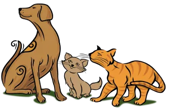 Carna4 약속을 함께 보여주는 강아지와 고양이 모바일 일러스트
